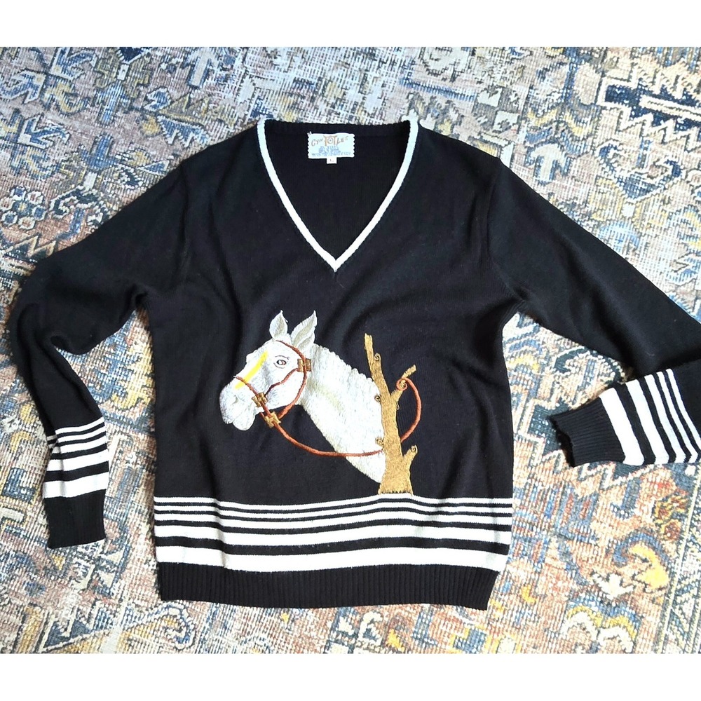 Vintage Acrylic Horse Equestrian Embroidered M/L